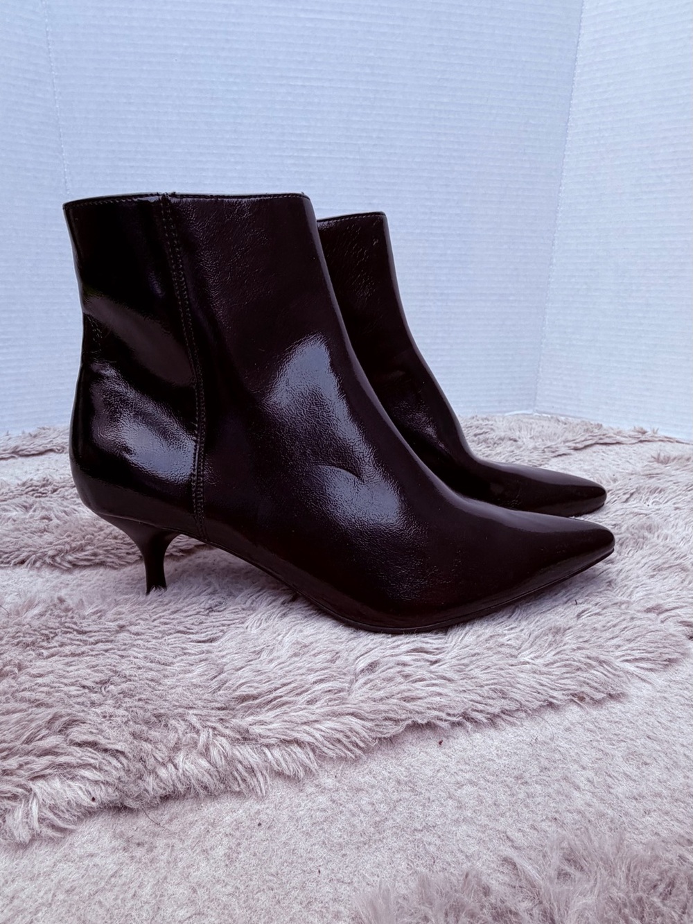 Rachel Zoe Black Patent Pointed Kitten Heel Ankle Booties